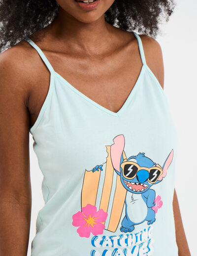 Ensemble pyjama short débardeur Stitch bleu turquoise femme