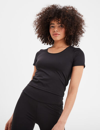 T-shirt cropped cintré col rond noir femme