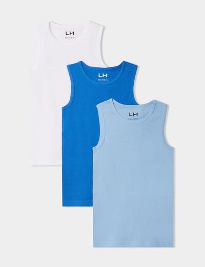 Lot de 3 débardeurs col rond coton bleu pastel garçon