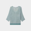 Pull ajouré effet crochet manches 3/4 bleu gris femme