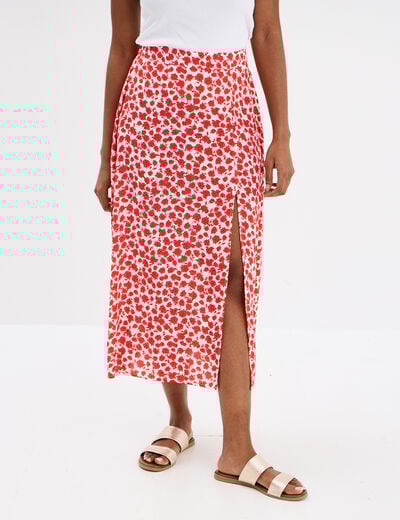Jupe midi fendue fluide rouge femme