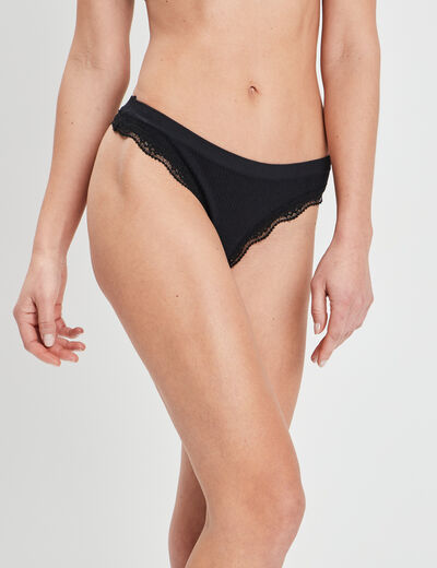 String côtelé avec dentelle noir femme