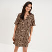 Robe courte col en V manches courtes beige clair femme