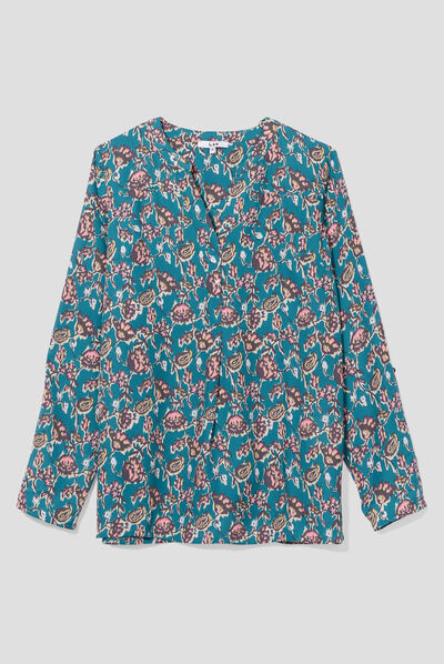 Blouse manches longues vert foncé femme