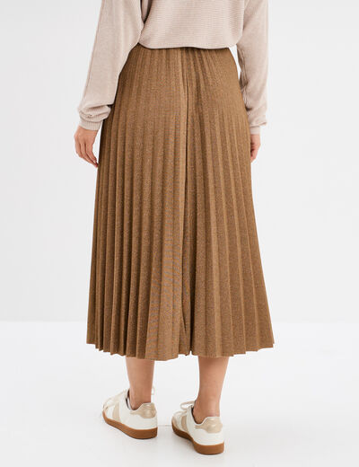 Jupe midi plissée en maille jaune or femme