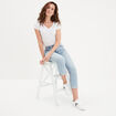 Jeans mom 7/8ème taille haute coton denim bleach femme