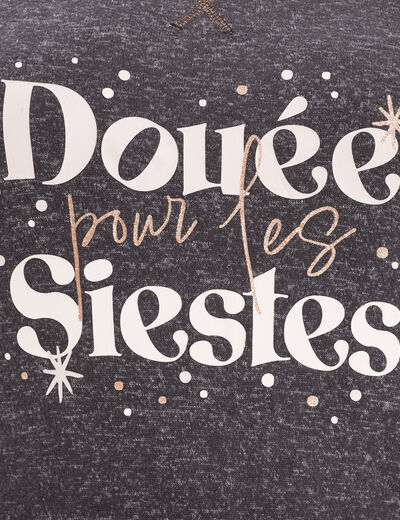 Ensemble pyjama manches longues 2 pièces gris foncé femme grande taille