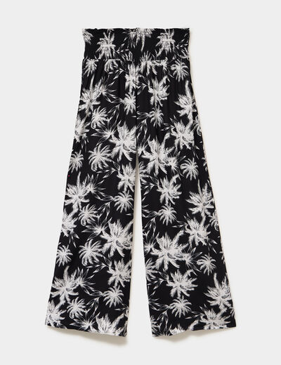 Pantalon de plage avec taille smock&eacute;e noir femme