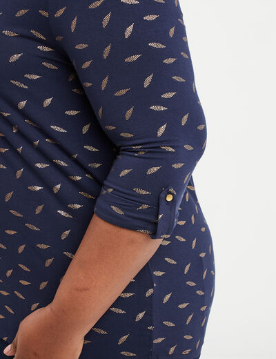 T-shirt manches 3/4 bandes ajourées bleu marine femme grande taille