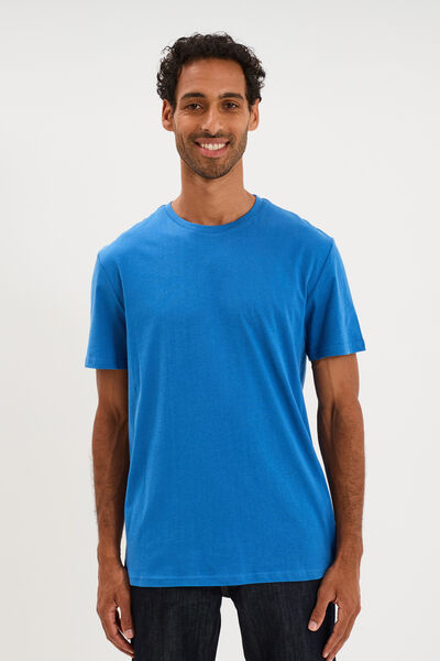 T-shirt droit en coton manches courtes bleu homme
