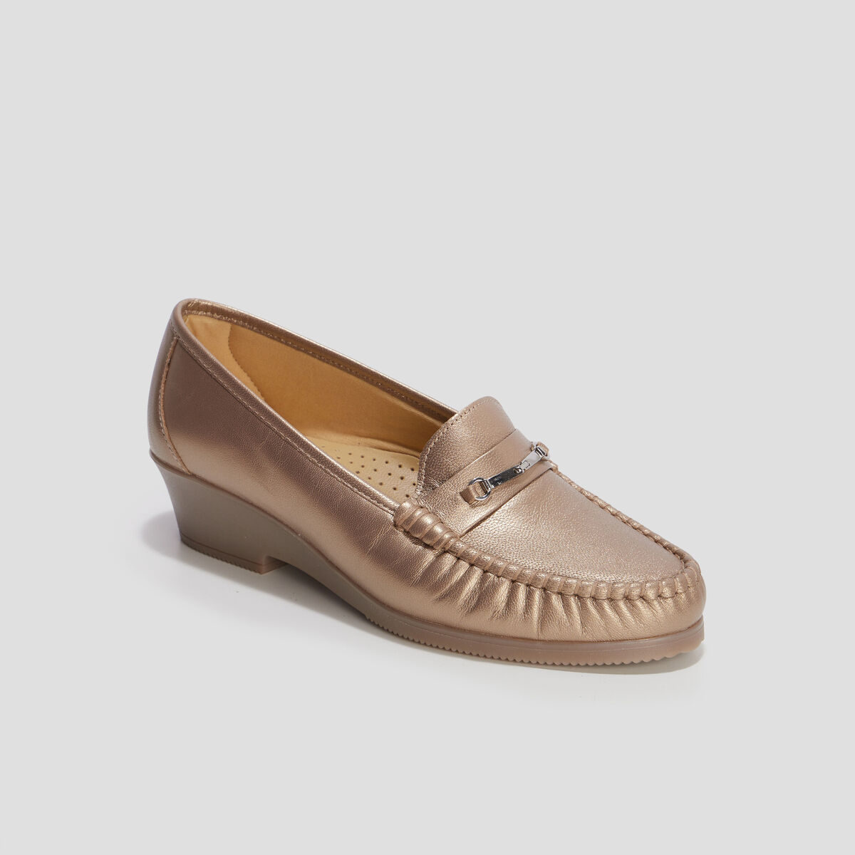Mocassins en cuir compensés pied large jaune or femme
