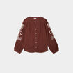 Blouse manches brodées col tunisien marron femme grande taille