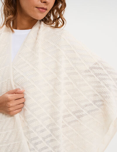 Poncho &agrave; franges ample ivoire femme