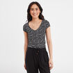 T-shirt col V droit manches courtes noir femme
