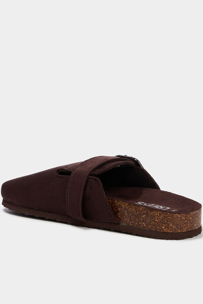 Mules su&eacute;dine avec boucles marron fonc&eacute; femme