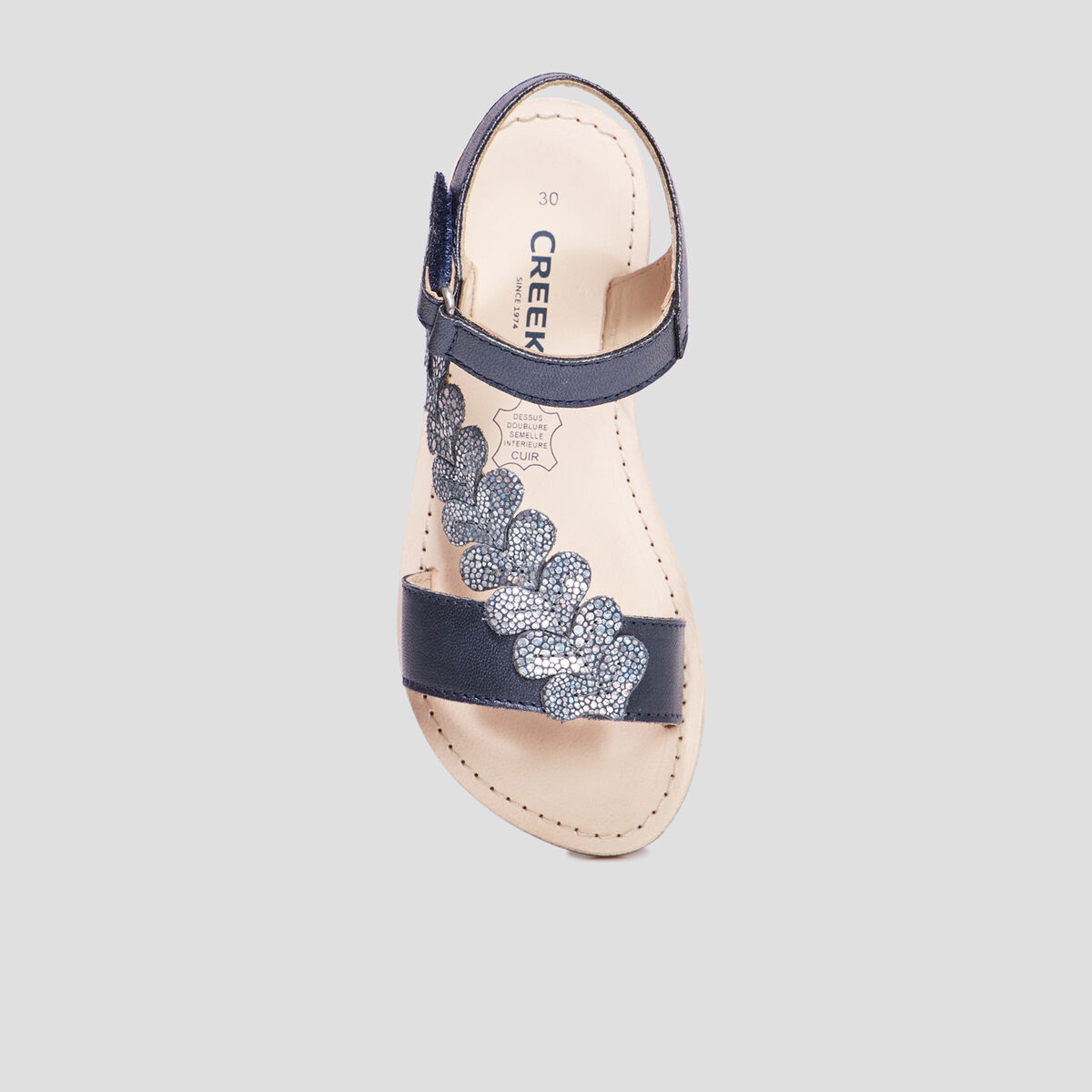 Sandales brides feuilles en cuir Creeks bleu fille