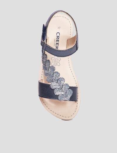 Sandales brides feuilles en cuir Creeks bleu fille