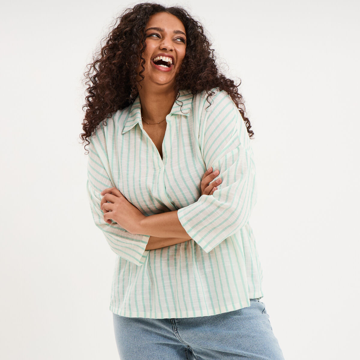 Blouse oversize manches 3/4 coton blanc femme grande taille