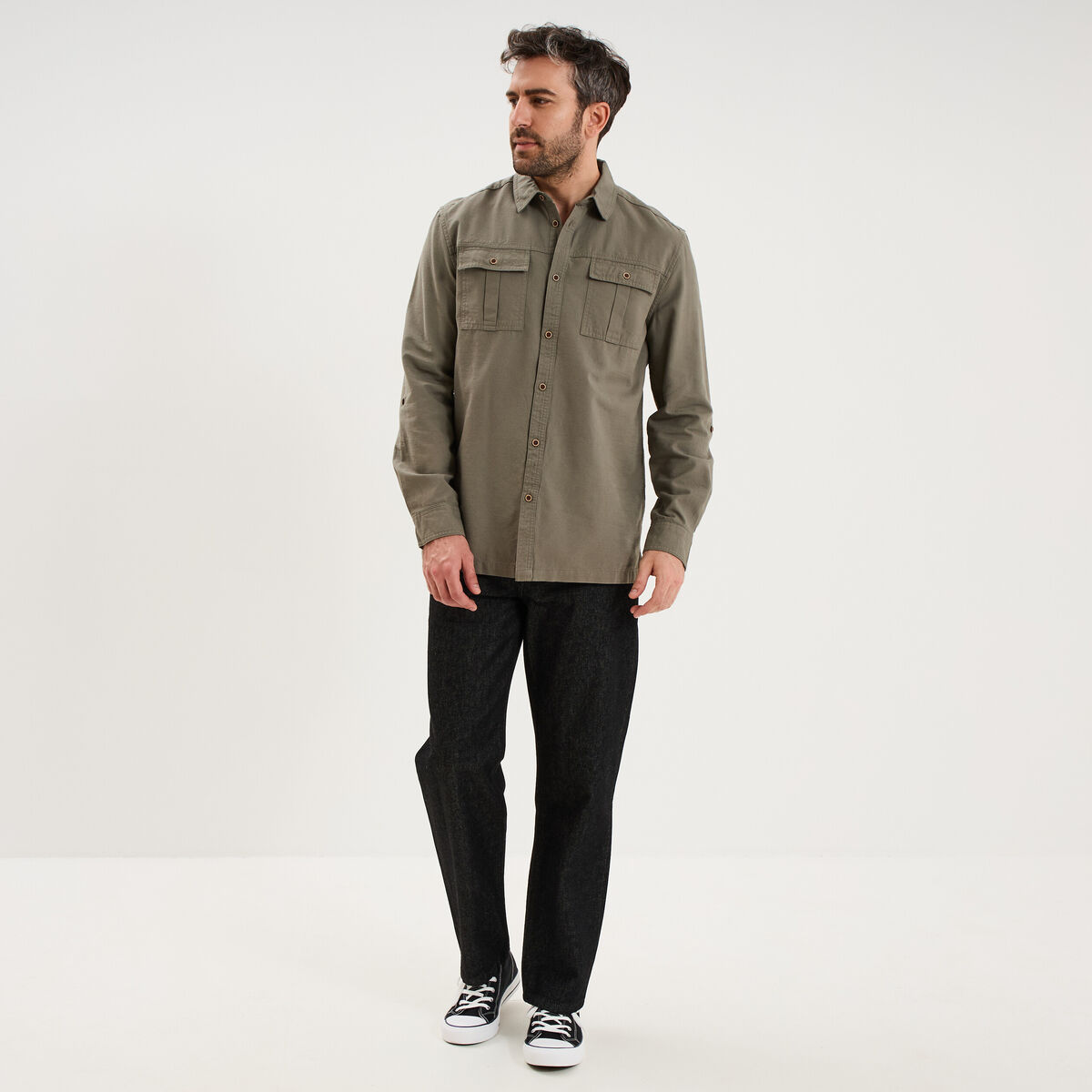 Chemise manches retroussables gris homme