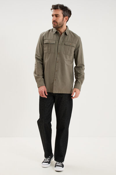 Chemise manches retroussables gris homme