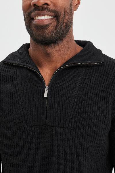 Pull avec col camionneur côtelé noir homme