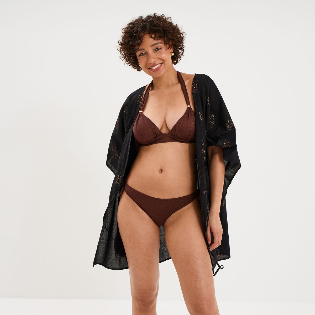 Bas de maillot de bain m&eacute;tallis&eacute; marron femme