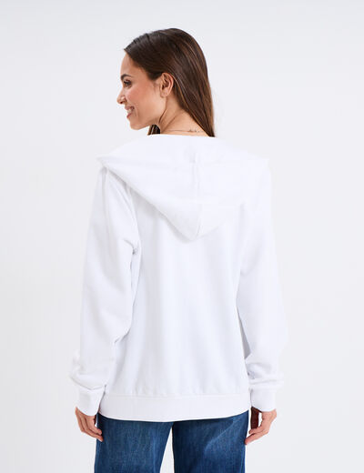 Sweat zippé molleton à capuche blanc homme