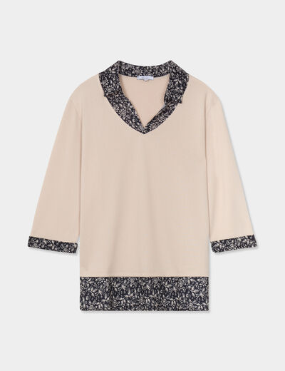 Pull 2-en-1 col chemise manches 3/4 noir femme grande taille