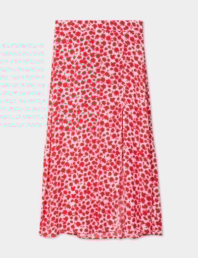 Jupe midi fendue fluide rouge femme