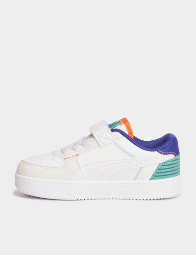 Tennis basses à scratchs Puma Caven blanc garçon