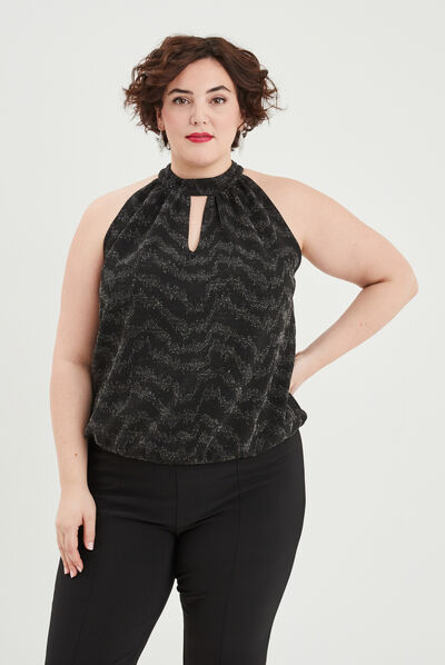 Débardeur encolure américaine cintré noir femme grande taille