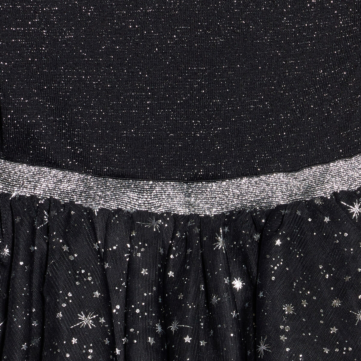 Robe de soirée évasée à fils métallisés noir fille