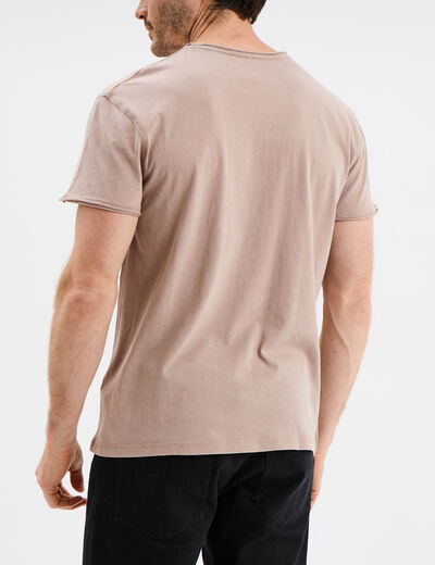 T-shirt manches courtes coton d&eacute;lav&eacute; marron homme