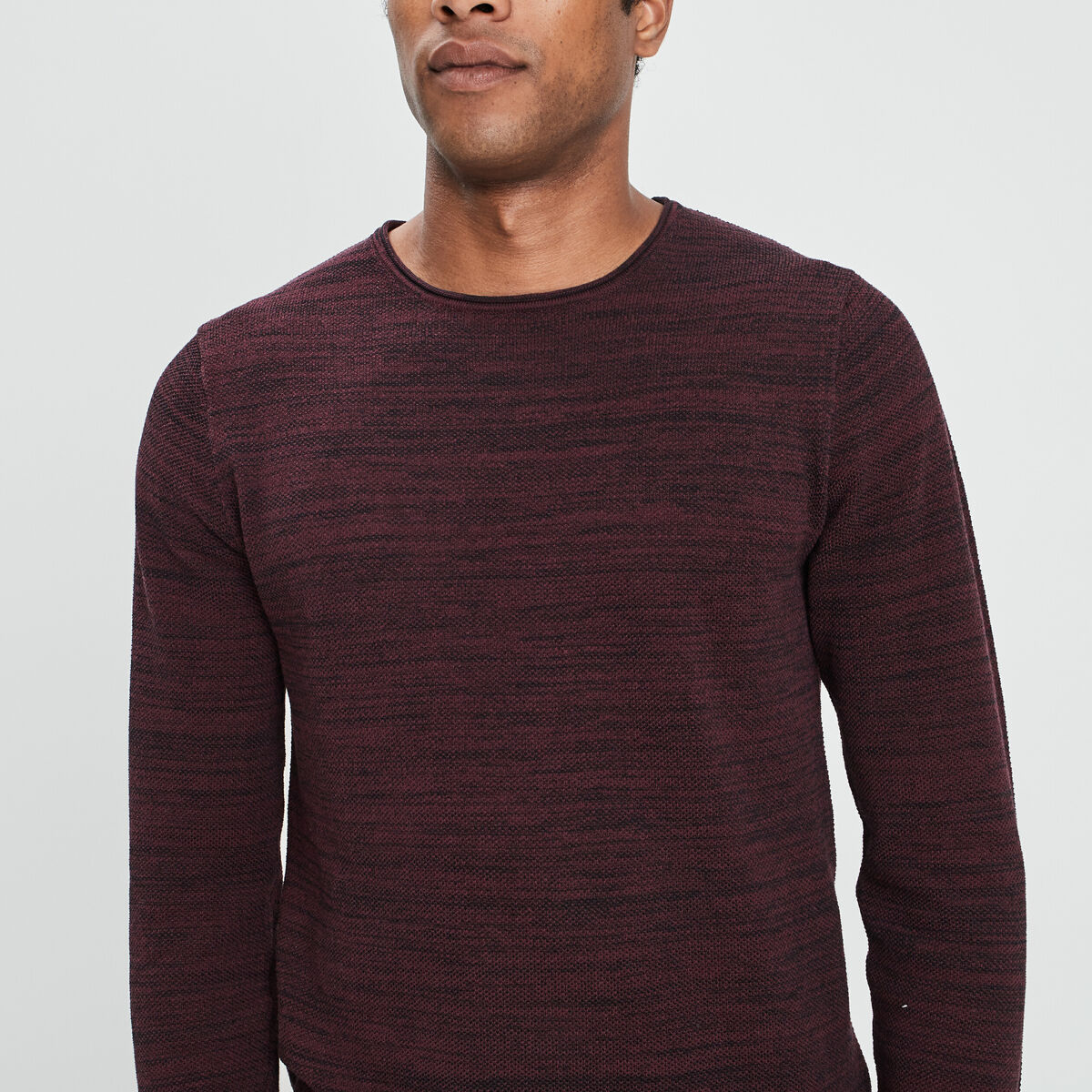 Pull manches longues Liberto prune homme