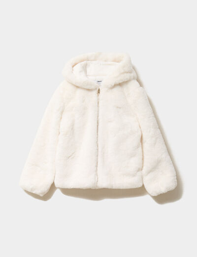 Blouson fausse fourrure &agrave; capuche ivoire fille