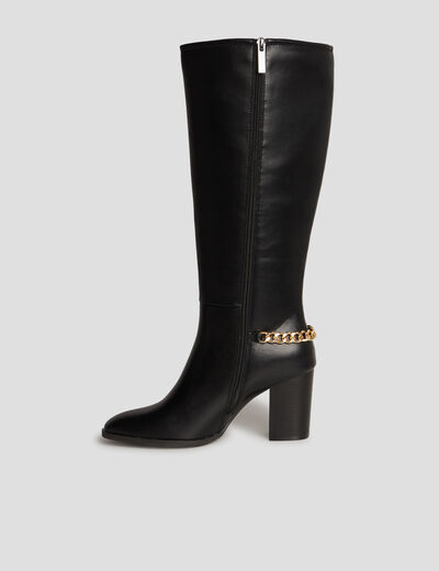 Bottes hautes avec chaînes à talons noir femme