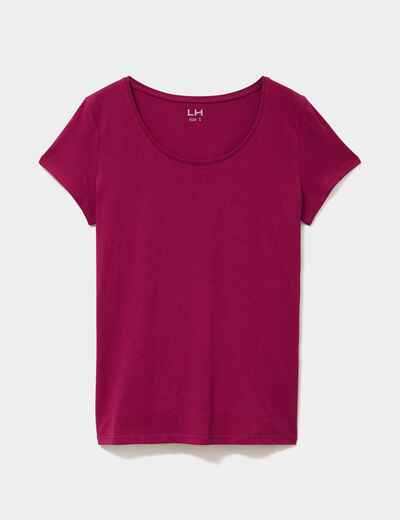 T-shirt coton col rond manches courtes prune femme