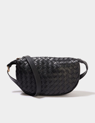 Sac banane effet tress&eacute; noir femme