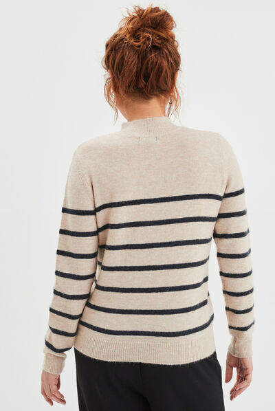 Pull marinière boutons à l'épaule sable femme