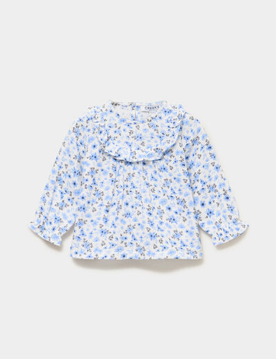 Blouse avec volants en gaze de coton ecru b&eacute;b&eacute; fille