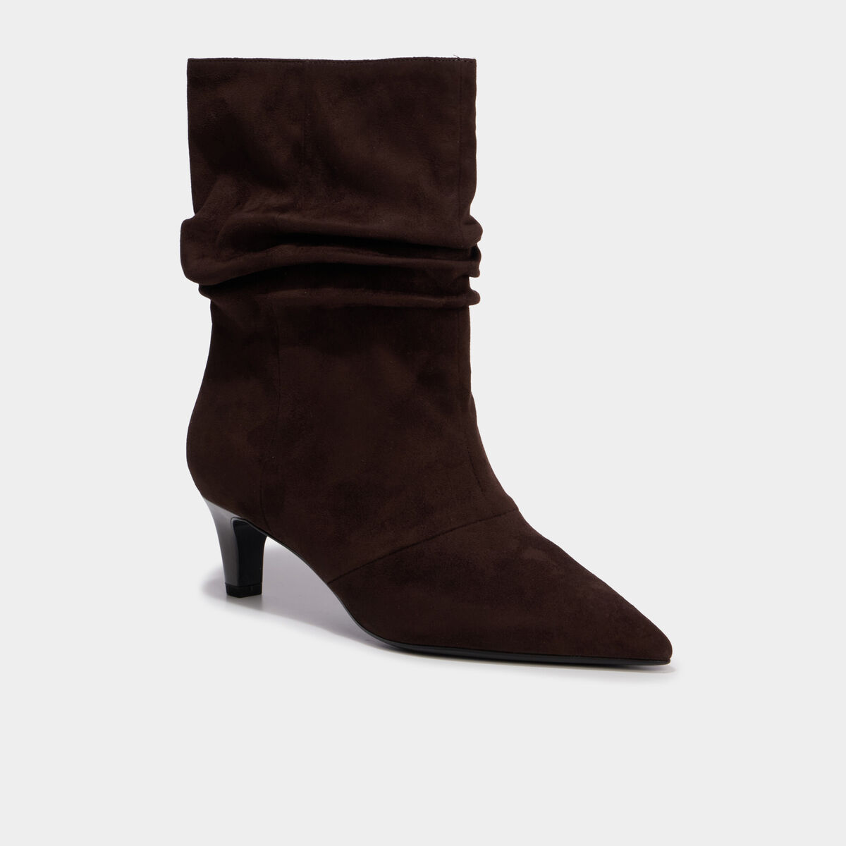 Bottines pliss&eacute;es talon kitten heel marron fonc&eacute; femme