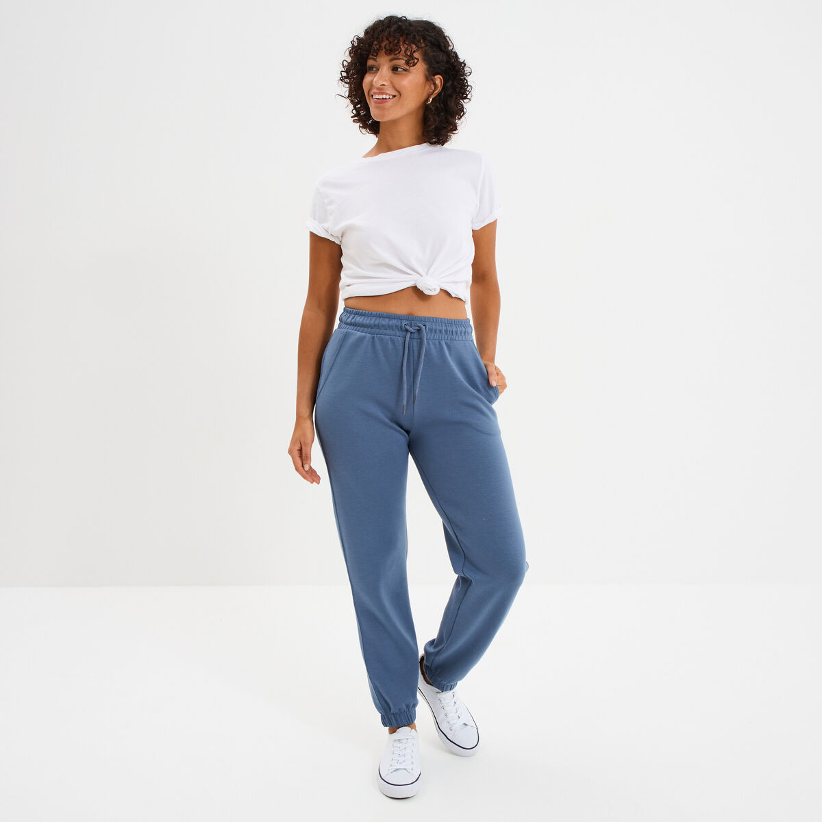 Pantalon de jogging large élastiqué bleu gris femme