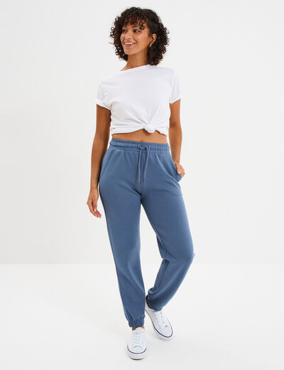 Pantalon de jogging large élastiqué bleu gris femme
