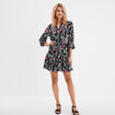 Robe trapèze à volants boutonnée noir femme