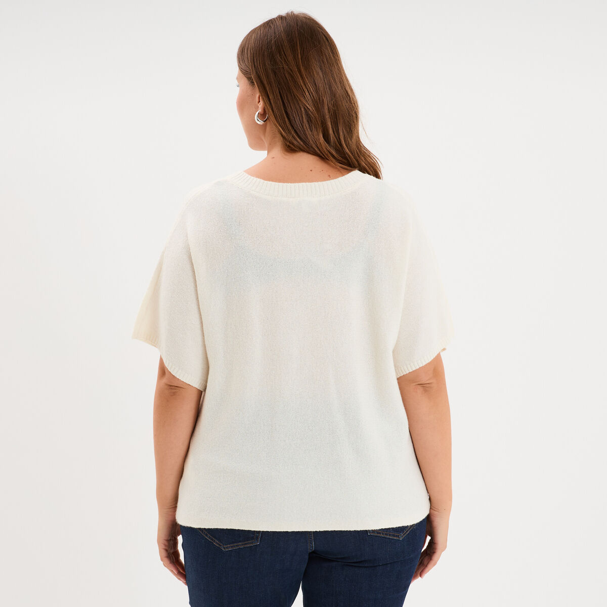 Pull manches courtes ivoire femme grande taille