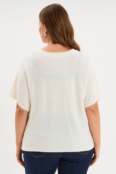 Pull manches courtes ivoire femme grande taille