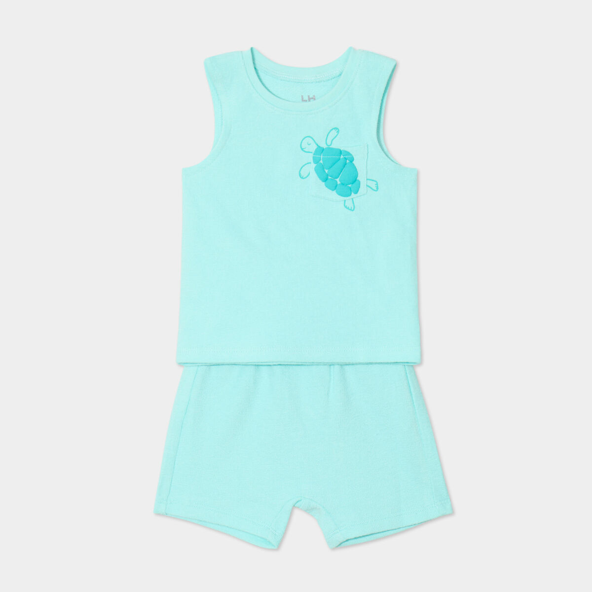 Ensemble 2 pièces débardeur short coton bleu turquoise bébé garçon