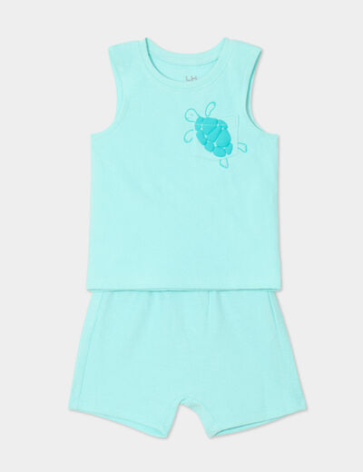 Ensemble 2 pièces débardeur short coton bleu turquoise bébé garçon