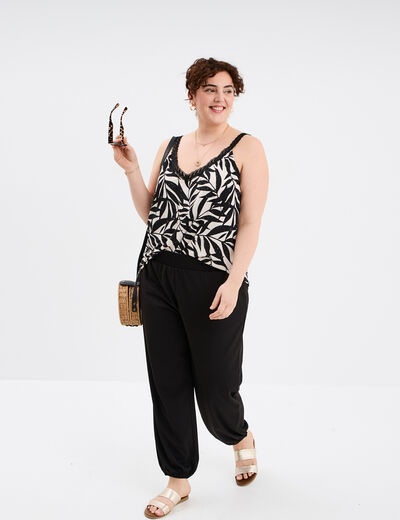 Débardeur col V bretelle macramée ecru femme grande taille