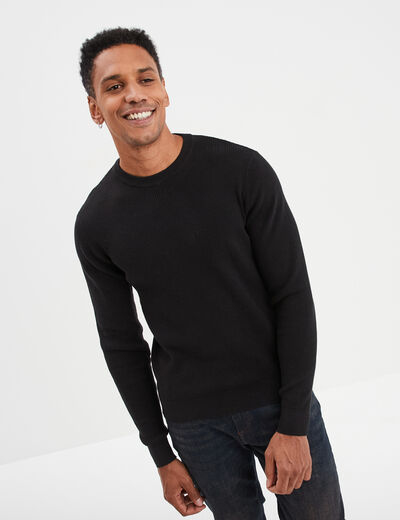 Pull avec col rond à relief noir homme